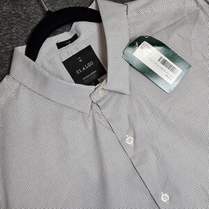 NWT 01.Algo Slim Shirt Mens XL‎ Geometric Print Long Sleeve Button Up Grey